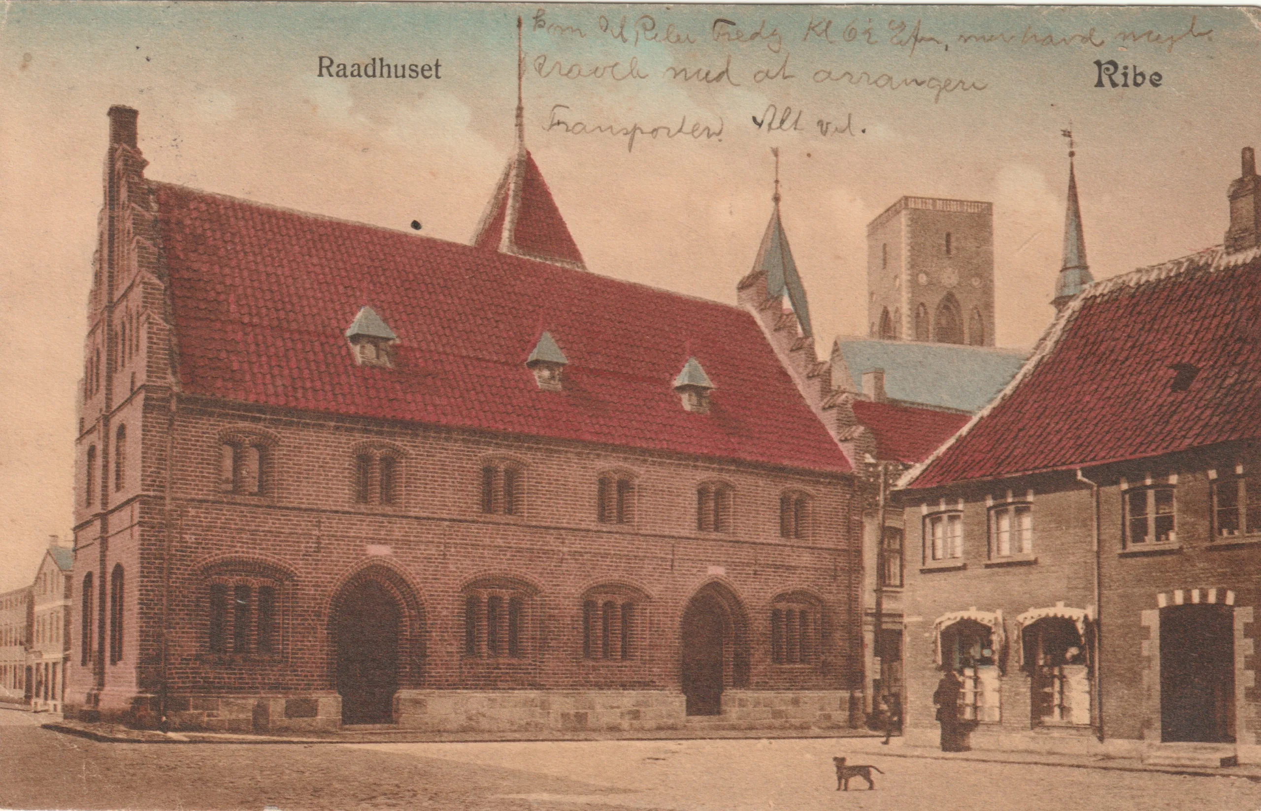 Det gamle rådhus - håndkoloreret i omkring 1910 Arkiv: Torben Hestehave